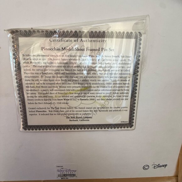 Pinocchio F-3 Character Model Sheet Framed Pin Set With Certificate Disney Limit - Picture 6 of 9